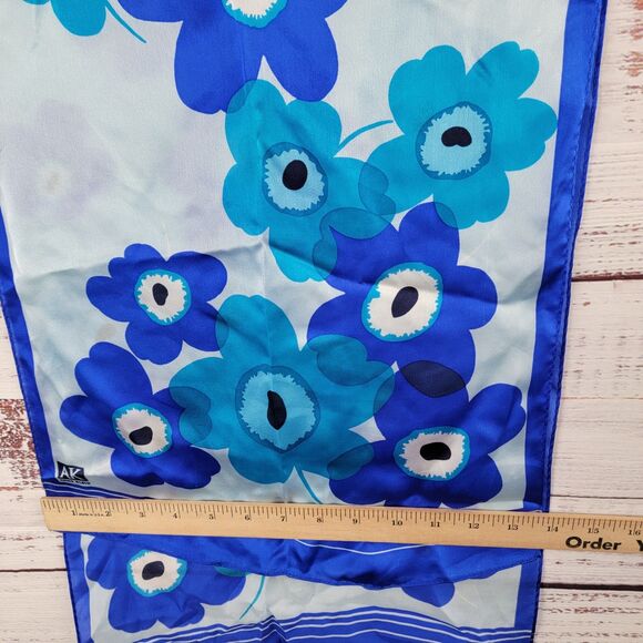 AK Anne Klein Silk SHEER Scarf 62” x 14" Rectangle Floral Pieni Unikko Pattern - Picture 2 of 7
